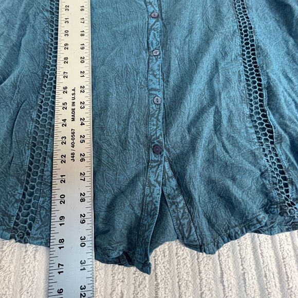S.R. Fashion Womens Button Down Bell Sleeved Lace Inset Tunic Top XXL Blue New - Picture 7 of 7
